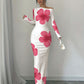 Women's Off Shoulder Printed Cross Body Sheath Dress