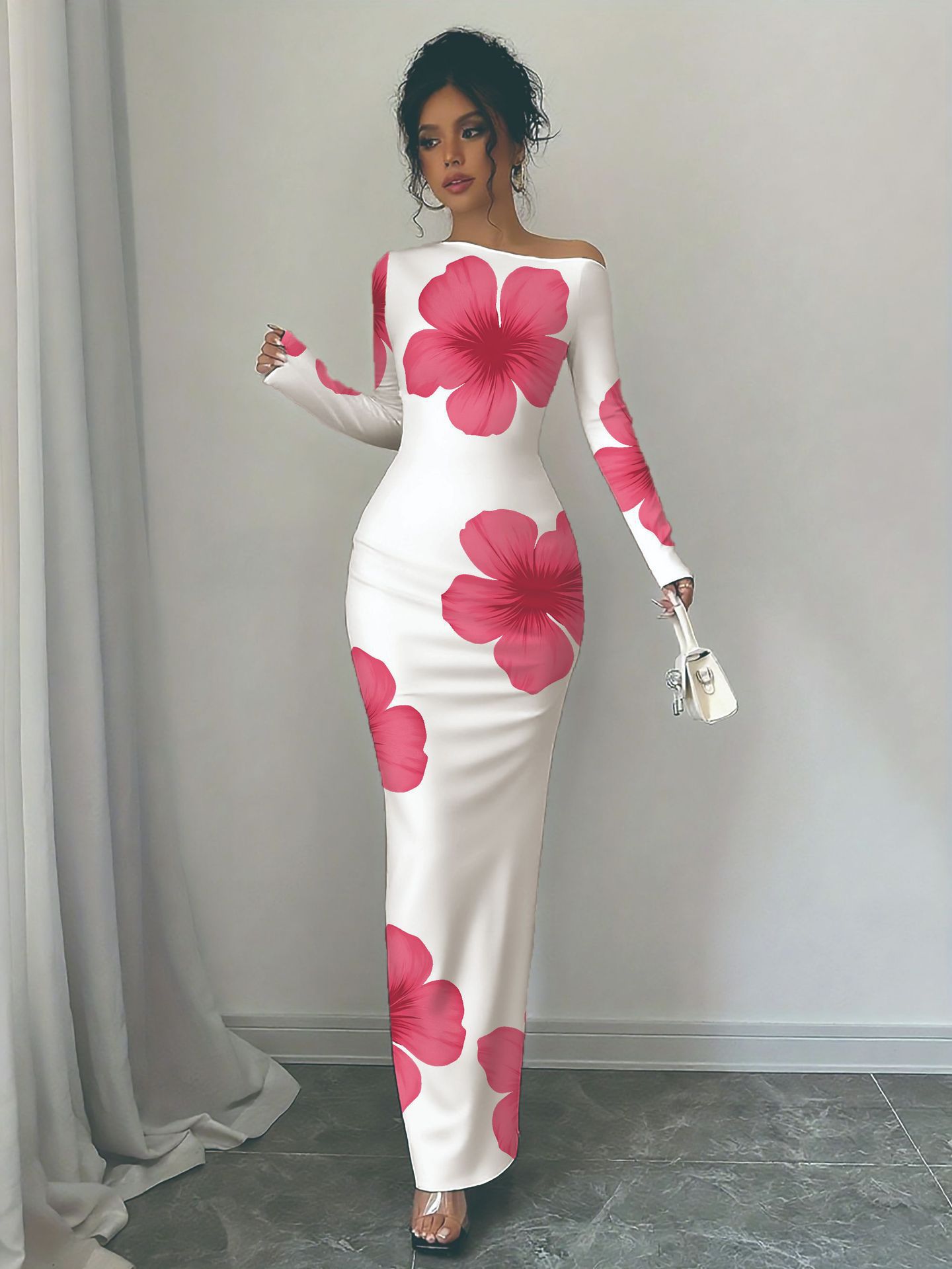 Women's Off Shoulder Printed Cross Body Sheath Dress