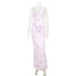 Elegant V-neck Slim-fit Printed Purple Dress Women
