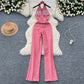 Single-breasted High Waist Slimming Slim Fit Backless Denim Jumpsuit