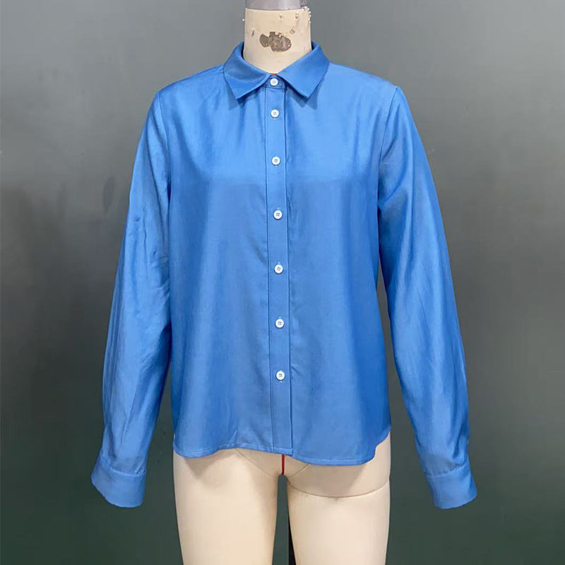 Women's Casual Solid Color Loose Long Sleeve Shirt