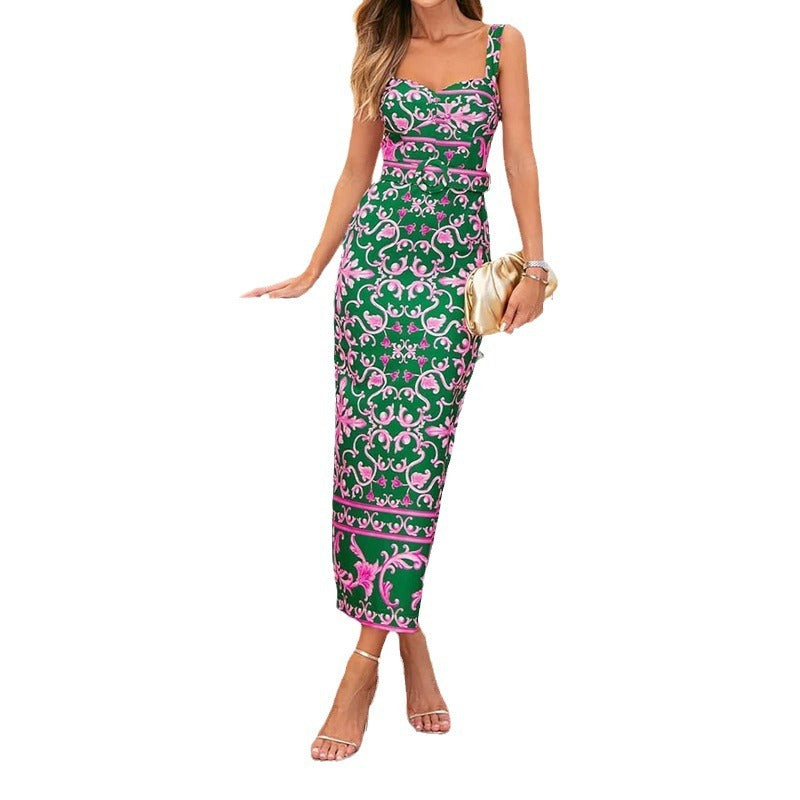Robe sexy à bretelles spaghetti et imprimé floral pour femme américaine