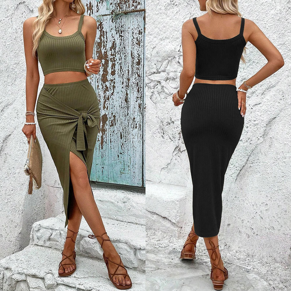 Women's All-match Commute Fashion Suit Camisole Slit Skirt Two-piece Set