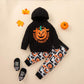 Boys Fashion Pumpkin Letters Printed Hooded Sweatshirt Pants Set