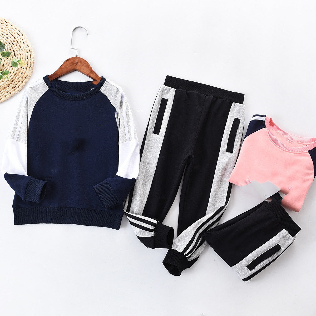 Children's Cotton Terry Trousers Round Neck Suit