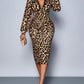 Womens Leopard-Print Long-Sleeve Mid-Length Split Dress