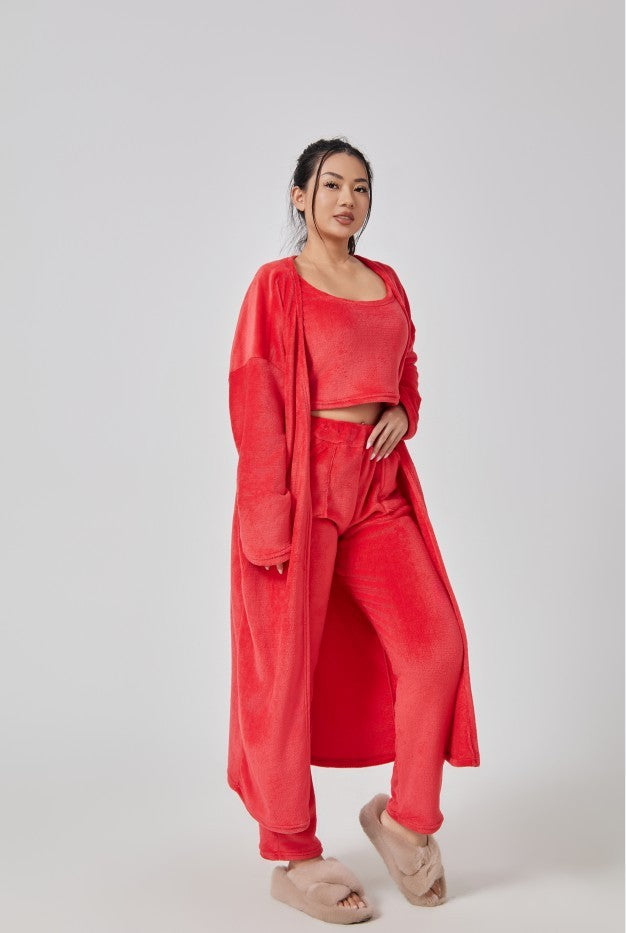 Ensemble pyjama confortable, ensemble de détente 3 pièces, vêtements de détente mignons, ensembles de costumes chauds, ensemble assorti, ensemble de détente, ensembles de pantalons 3 pièces, robe d'hiver pour femme