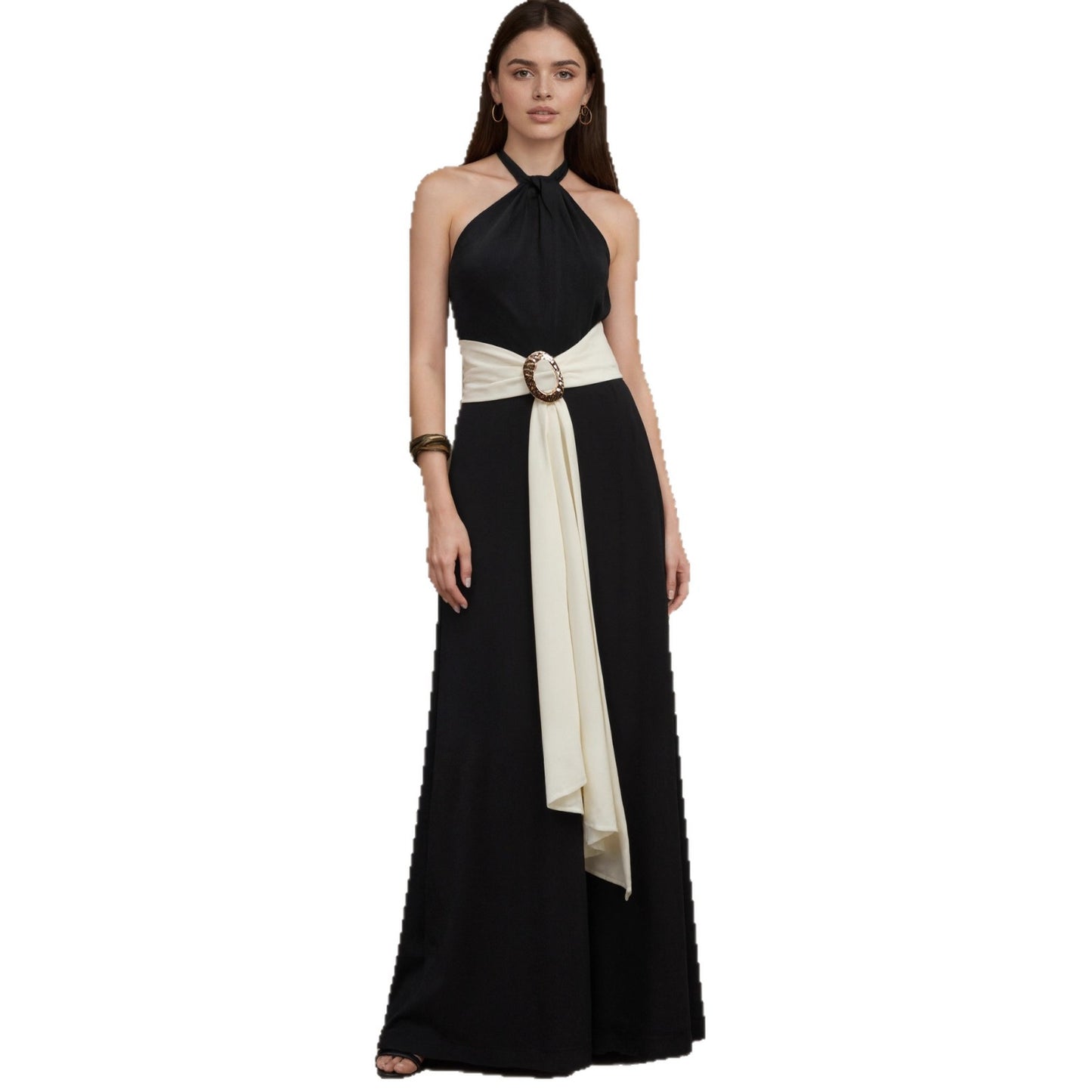 Women's Fashion Color-blocked French Halter Jumpsuit