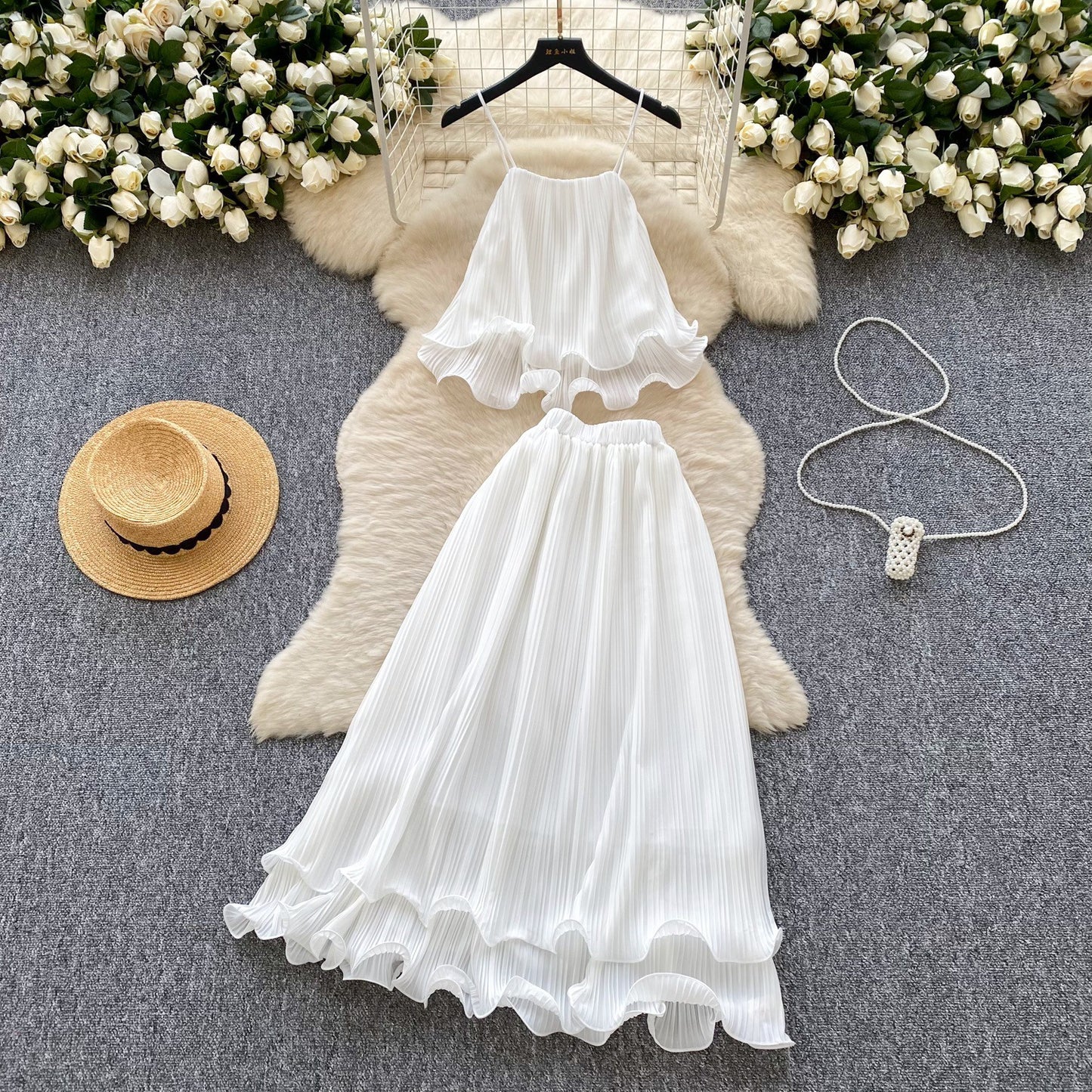 Fairy Holiday Set Camisole Top High-Waisted Ruffle-Pleated Skirt