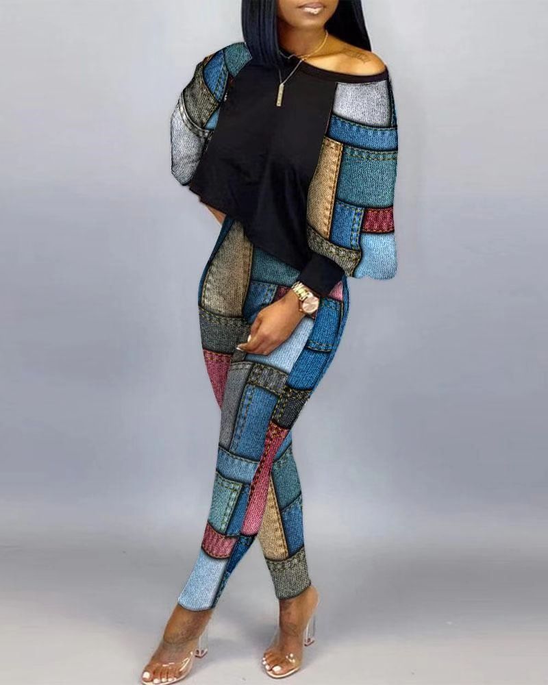 Ensemble décontracté à manches longues et col ras du cou pour femme