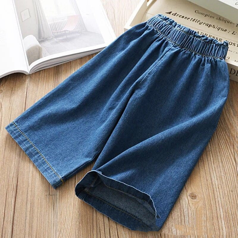 Denim Suspender Top And Shorts Suit