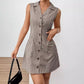 French Style Retro Plaid Sleeveless Women's Lapel Dress