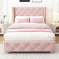 Upholstered Bed,Single Bed-3ft 90x190cm ,With Slatted Frame And Headboard, Button Upholstery, Rivet Upholstery, Wooden Legs, Velvet, Pink