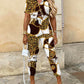 Women's Clothing Lapel Print Cargo Overalls