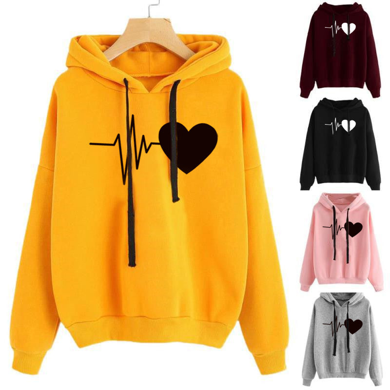Sweat à capuche à manches longues pour femme, imprimé cœur, style streetwear, printemps-automne