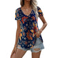 Women's Multicolor V-Neck Printed Short Sleeve T-Shirt