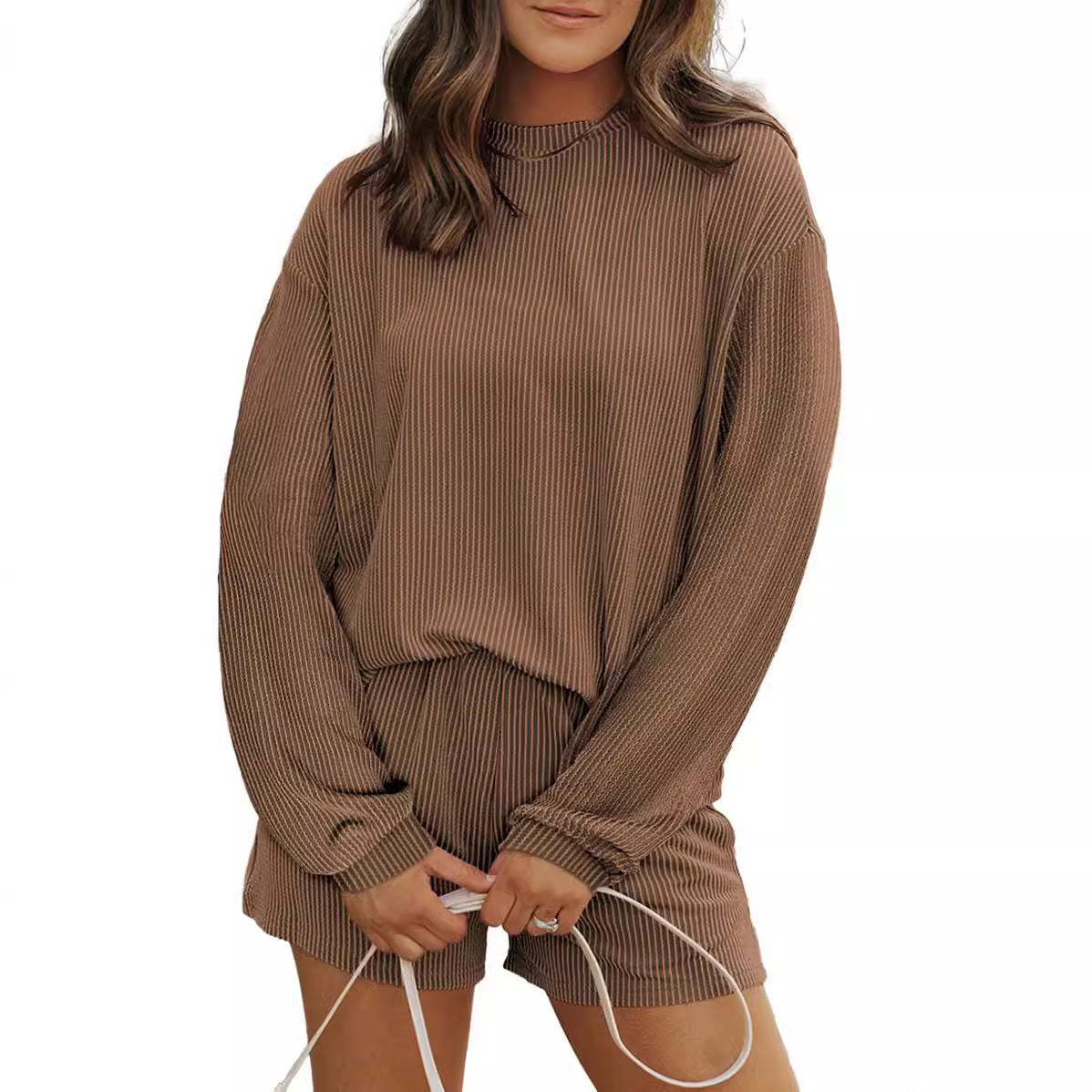 Women's Long-sleeve Shirt Shorts Two-piece Set