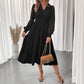 Sweet Elegant Style V-neck Tight Waist Lace Long Sleeve Solid Color Dress Women