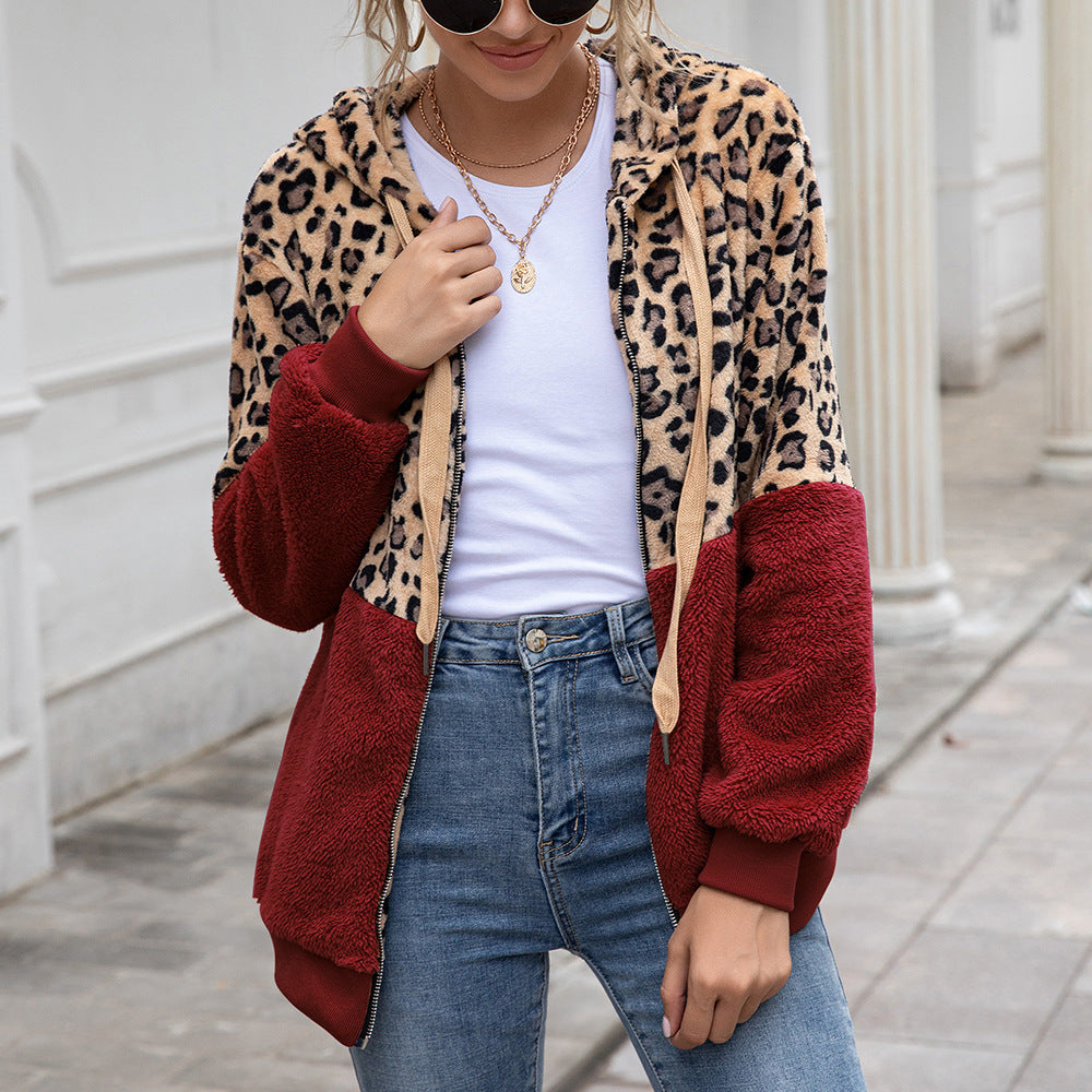 Women's Leopard Panel Winter Coat Top