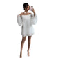 Womens Solid-Color Pleated French-Style Minimalist Off-Shoulder Dress