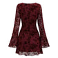 Spice Girl Mesh Flocked Crew Neck Flare-Sleeve Dress