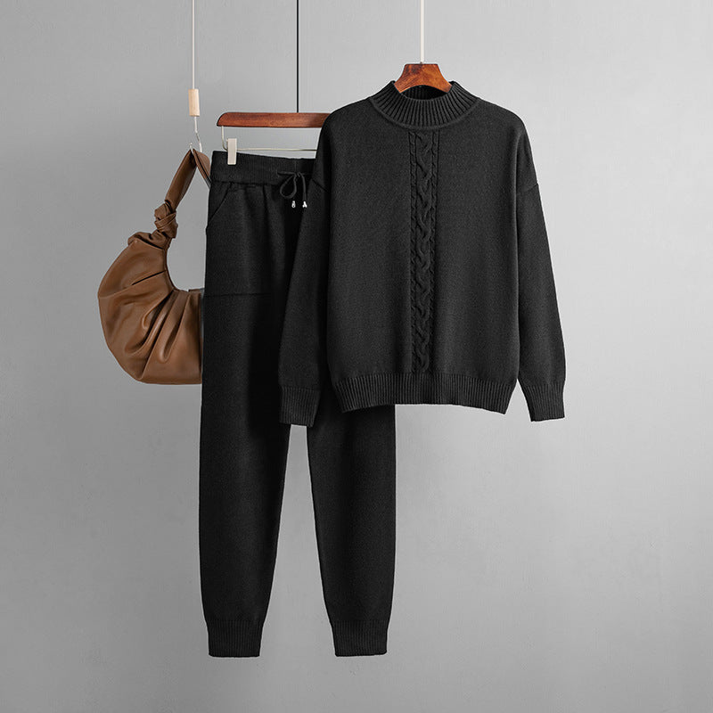 Pull décontracté en tricot torsadé à demi-col roulé