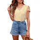 Lace Hollow Out V-neck Fashion Women's T-shirt