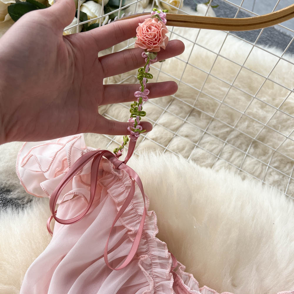 Super Fairy Temperament Sweet V-neck Pleated Pleated Skirt