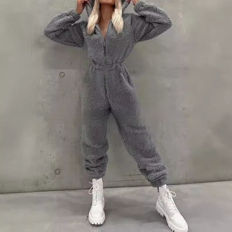 Plus Velvet Thickened Hooded Pajamas Jumpsuit