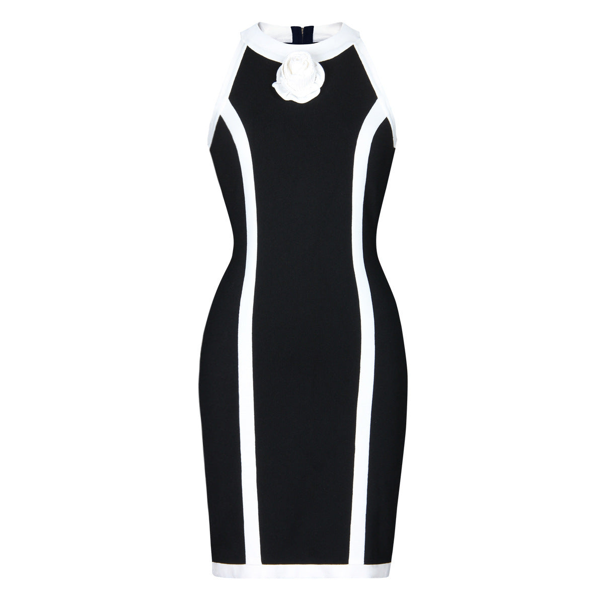Robe courte en tricot sans manches, faite à la main, ajustée et fleurie