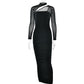 Robe plissée ajustée à col rond et manches longues et dos nu