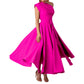 Womens Sleeveless Slash-Neck Solid Color Waist-Cinching Dress