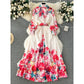 New High-grade Stand Collar Lantern Long Sleeve Waist-tight Printed Dress