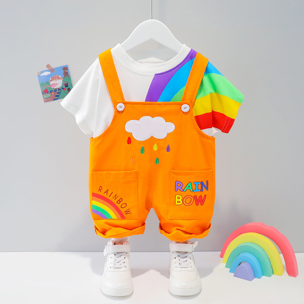 Ensemble deux pièces t-shirt à manches courtes et short à bretelles pour enfants