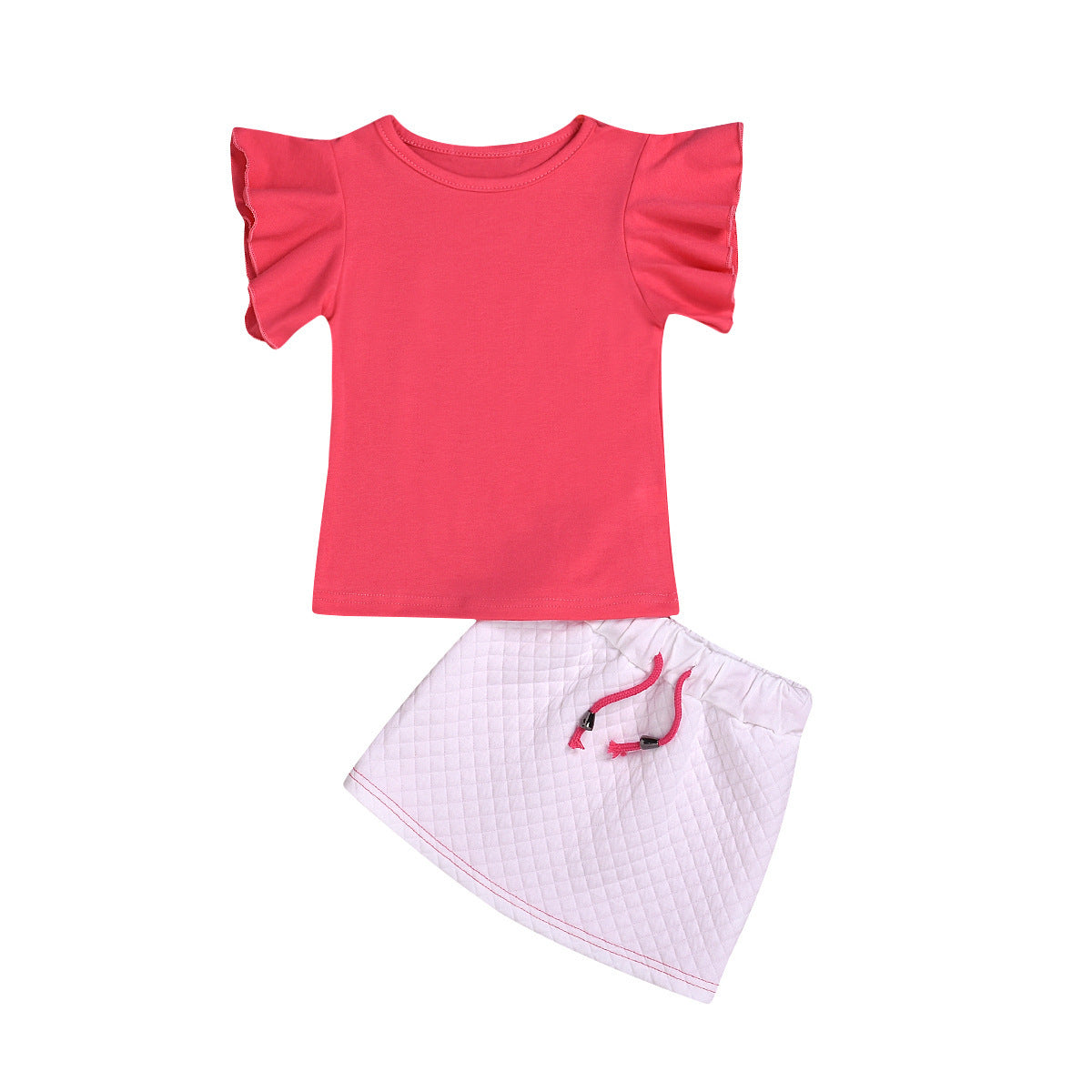 Vente chaude Nouveau Pastèque Rouge Manches Cloche Haut Jupe Courte Costume