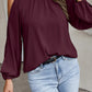 Ruffle Round Neck Long Sleeve Pleated Off-shoulder Top