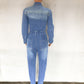 Slim-fit Stretch Foot Wash Denim Jumpsuit