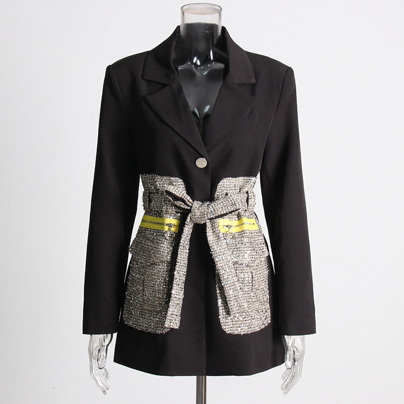 Women's Temperament Fashion Stitching Collision Color Lacing Jacket