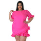 Slim-fit Round-neck Solid-color Casual Dress With Ruffled Hem