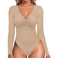 Deep V-neck Knot Slim-fit Long-sleeved Bottoming Women's Tight Jumpsuit