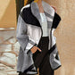 Ladies Fashion Autumn And Winter Plaid Colorblock Lapel Loose Wool Coat