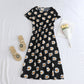 Printed Short-sleeve Waist-cinching Figure-flattering Dress For Petite Frames