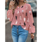 Feather Print Polo Shirt Long Lantern Sleeve Shirt Turndown Collar Breasted Tops Clothes