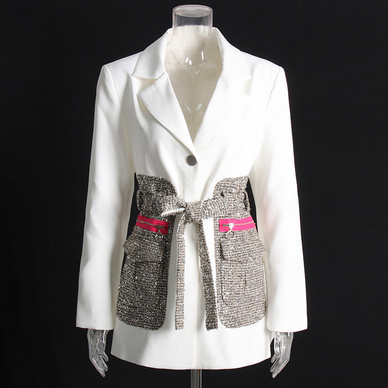 Women's Temperament Fashion Stitching Collision Color Lacing Jacket