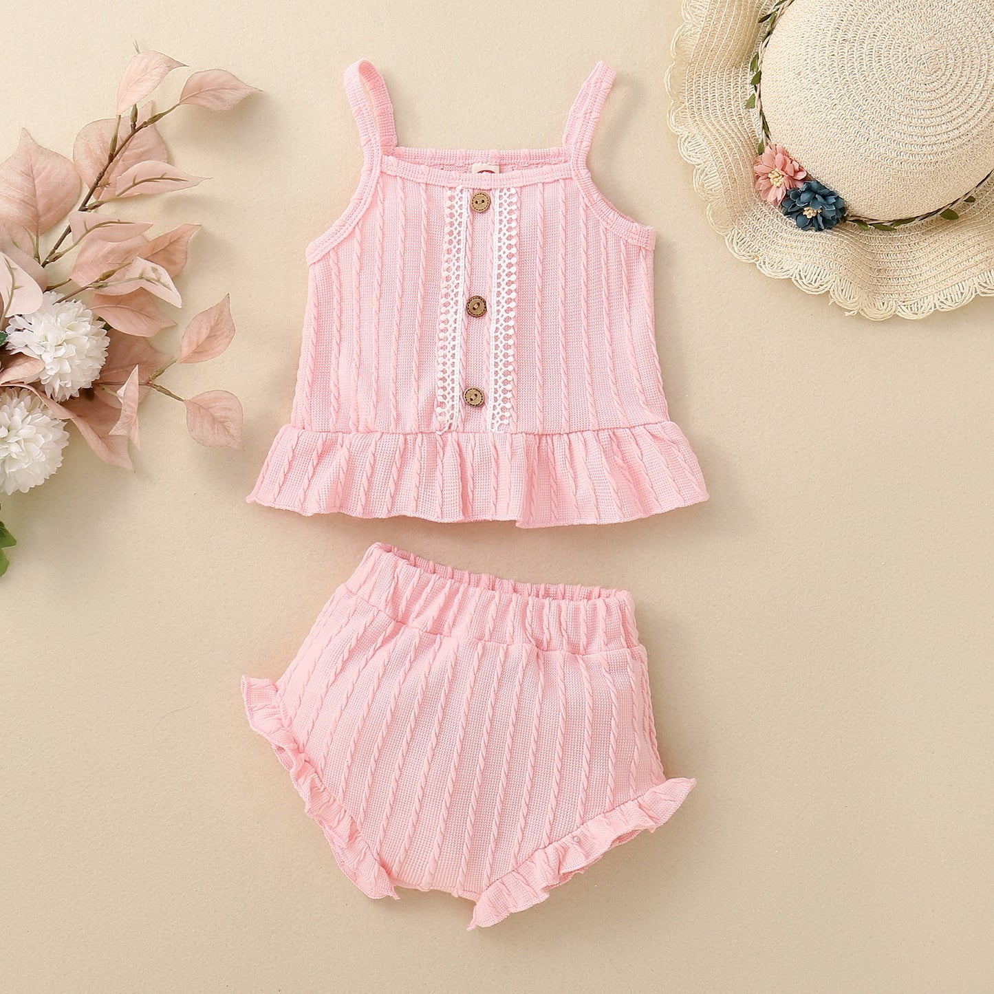 Ensemble short à bretelles multicolore uni pour bébé