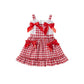 Girls' Red Plaid Bow Suspenders Princess Dress