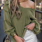 Women's Long-sleeve Shirt Off-shoulder Loose Ruffled Shirt Waffle