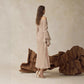 Gentle-style Pleated Long-sleeve Waist-cinching Off-shoulder Gown With Pleats In A Ladylike Aesthetic