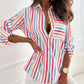 Chemise imprimée à rayures et poches à col en V pour femme