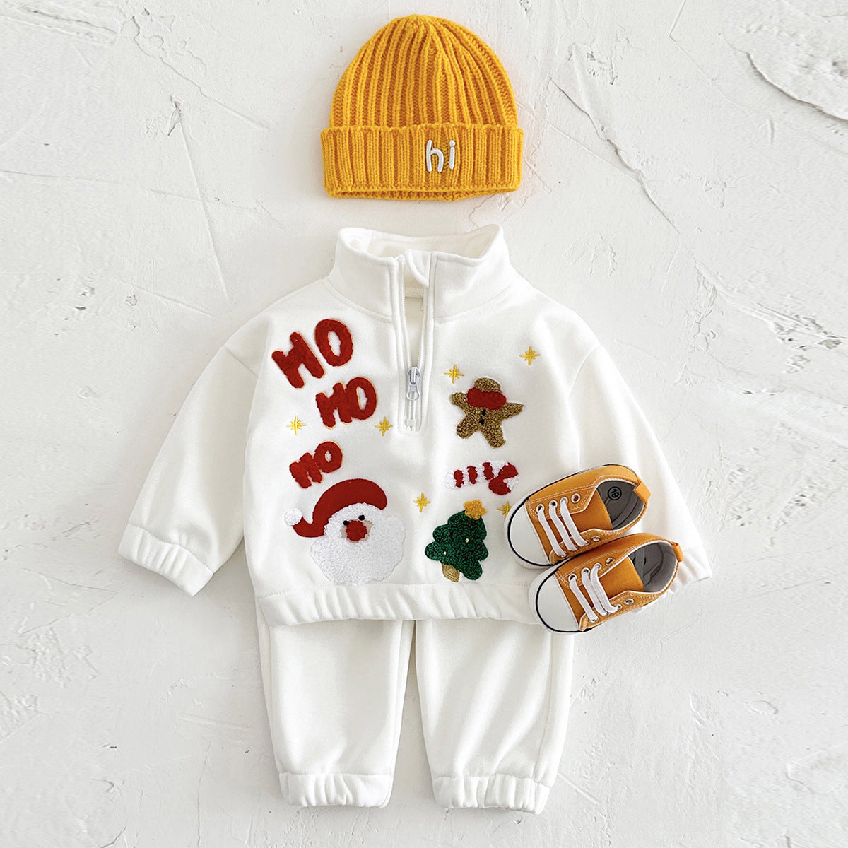 Fleece-lined Thickened Christmas Embroidered Stand Collar Sweater Trousers Suit